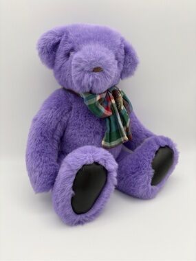 Vintage Victoria's Secret GUND Purple Lavender Plush Bear with Plaid Scarf